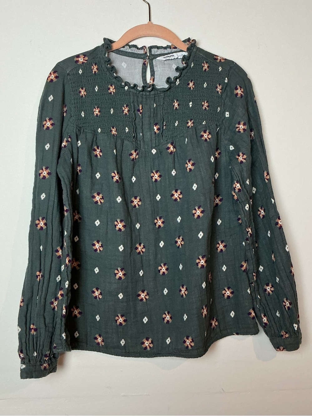 Sonoma Women’s Floral Ruffle Round Neck Blouse Size S